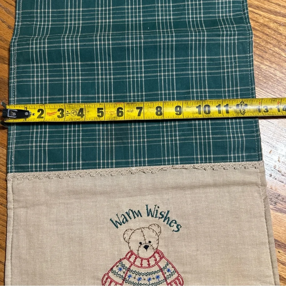 Plaid Table Runner with Bear Embroidery